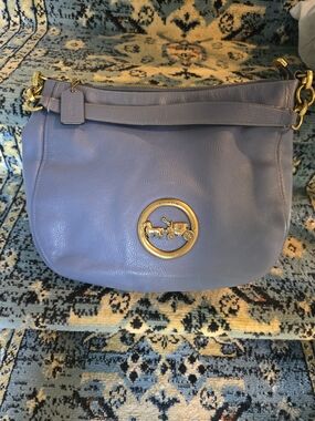Coach Periwinkle Leather Shoulder Bag with Gold Horse & Carriage Emblem